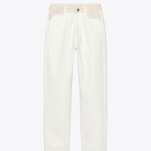 HIGH-RISE MOM FIT JEANS WITH CONTRAST WAISTBAND